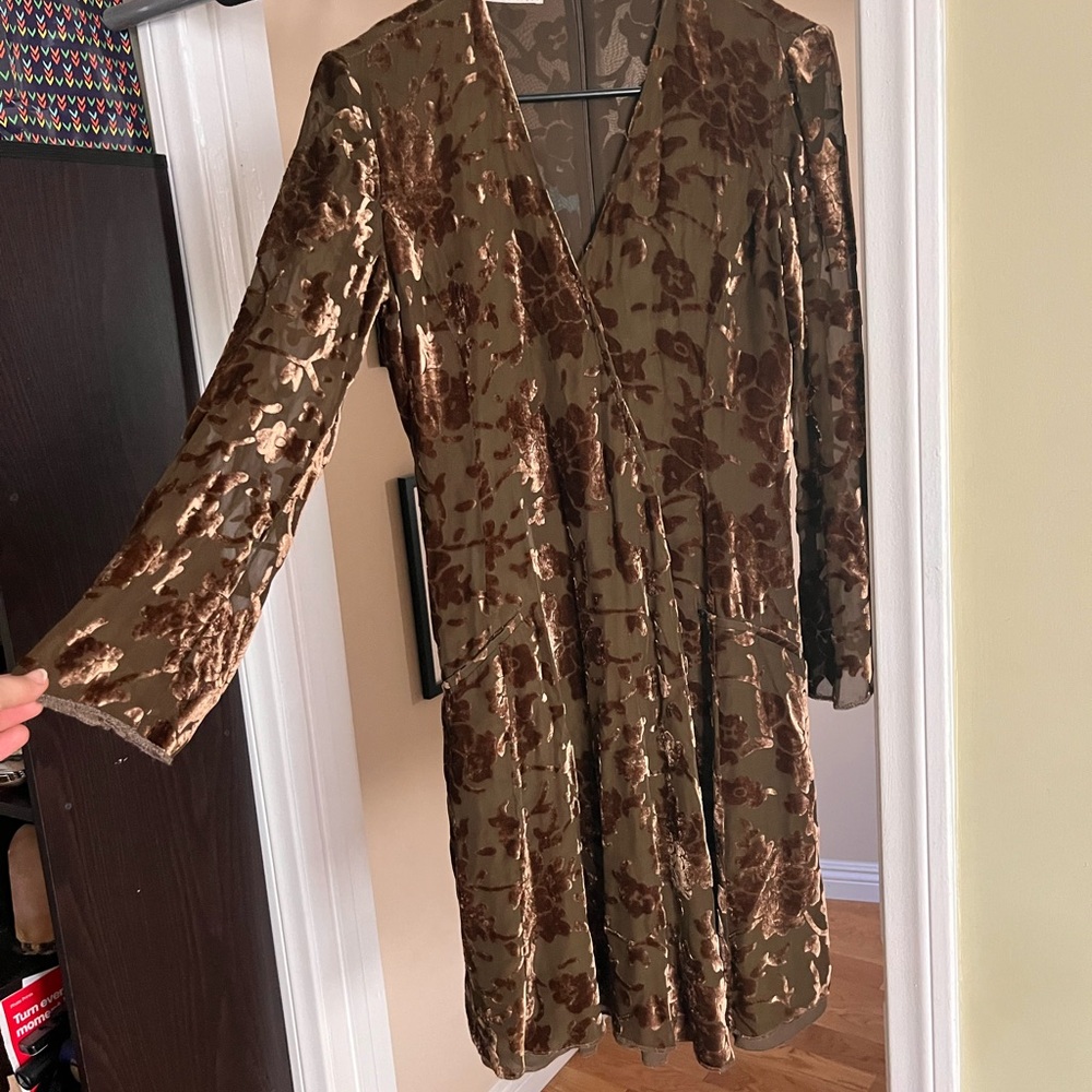 Emporio Armani Vintage 90s Brown Floral Burnout Velvet Dress